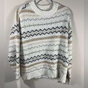 Winter Patterned Sweater - Cream, Gray, and Tan Large American Eagle